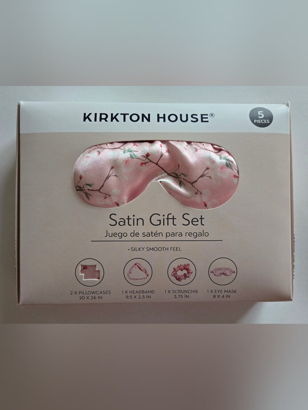 Kirkton House Pink Satin 5-Pc Gift Set Floral Eye Mask Pillowcases & Accessories